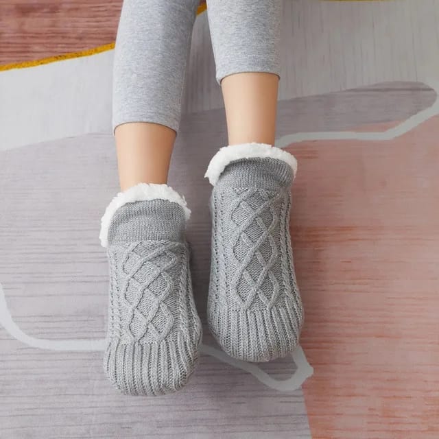 Women Mens Winter plush fleece lined short socks shoes